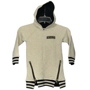 True Religion Girls Hoodie Tunic Sweater Dress Toddler 3T Beige Metallic Zip